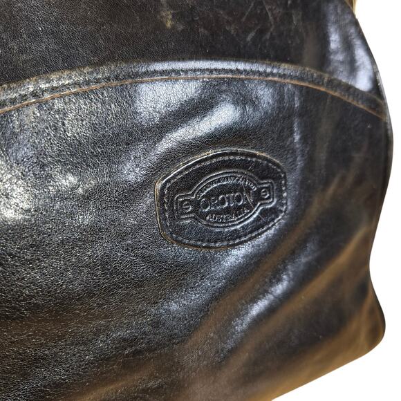 Vintage Oroton Australian Genuine Cowhide Leather Top Handle Bag Black Purse - Picture 6 of 14